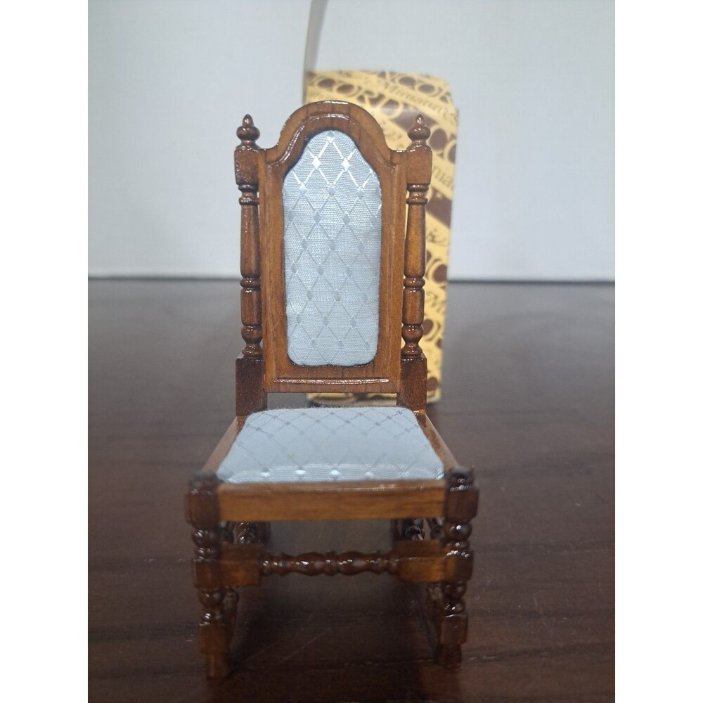 Vintage Concord Miniatures High Back Wooden Chair With Satin Like Upholstered...